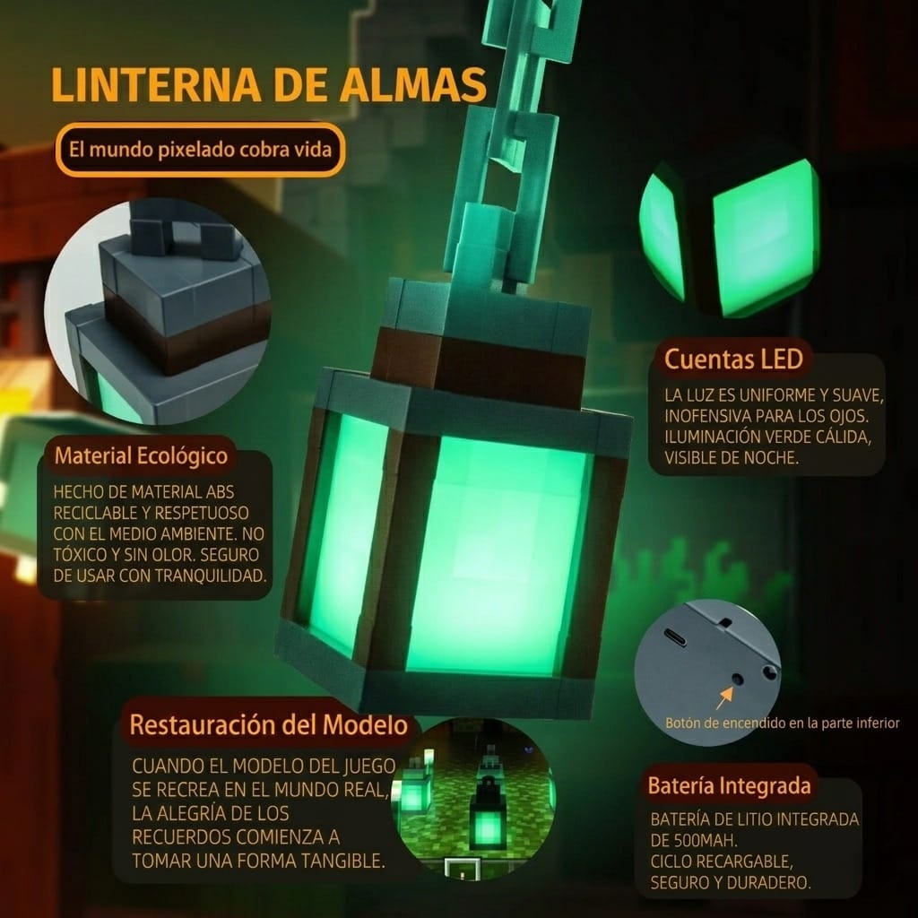 Linterna Minecraft LED con Cadena